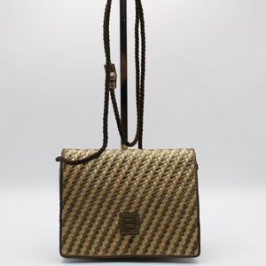 Fendi Bag Gold Tone Braided Leather Crossbody FF Logo Vintage